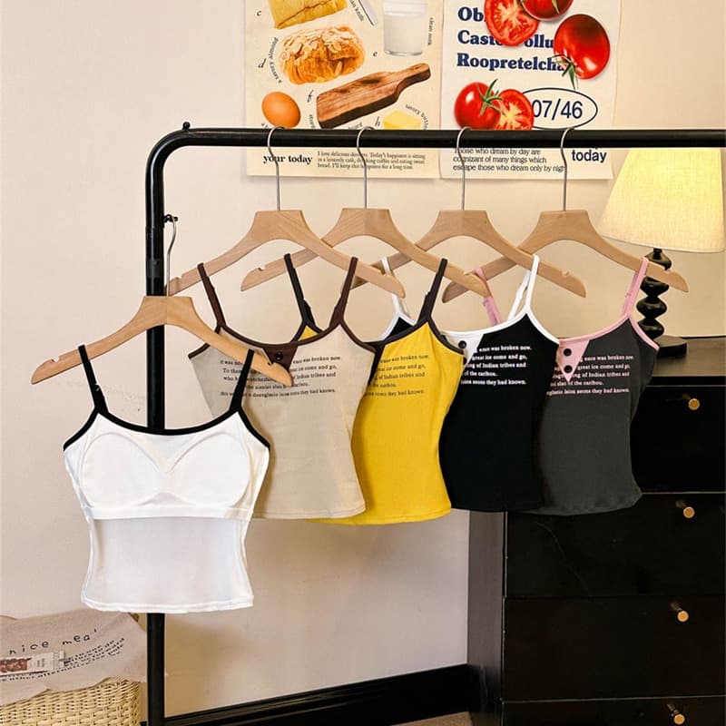 실사 감소되지 않음 매운맛 알파벳 프린트 배색 캐미솔 여름 패션 몸매 가꾸기 다용도 벨트 가슴 패드 의류 이미지 5