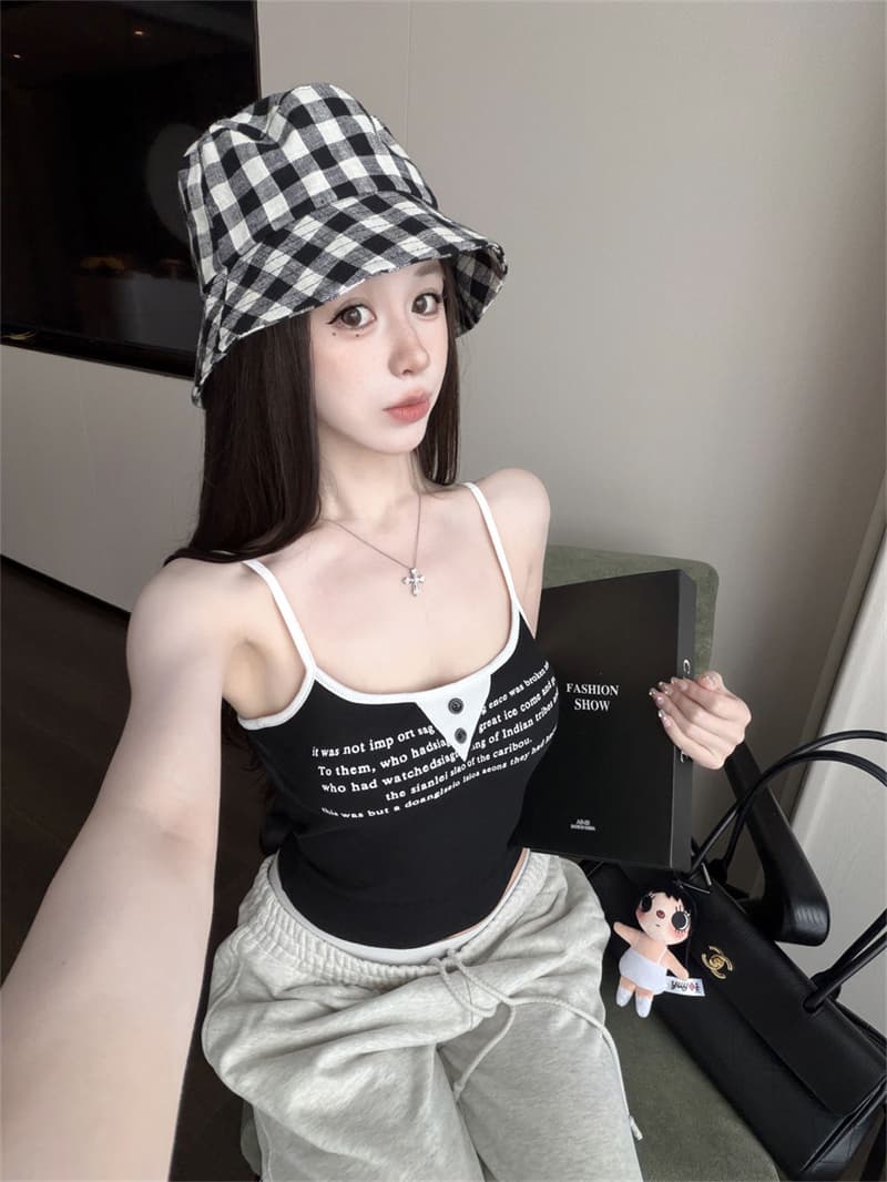 실사 감소되지 않음 매운맛 알파벳 프린트 배색 캐미솔 여름 패션 몸매 가꾸기 다용도 벨트 가슴 패드 의류 상세 이미지 26