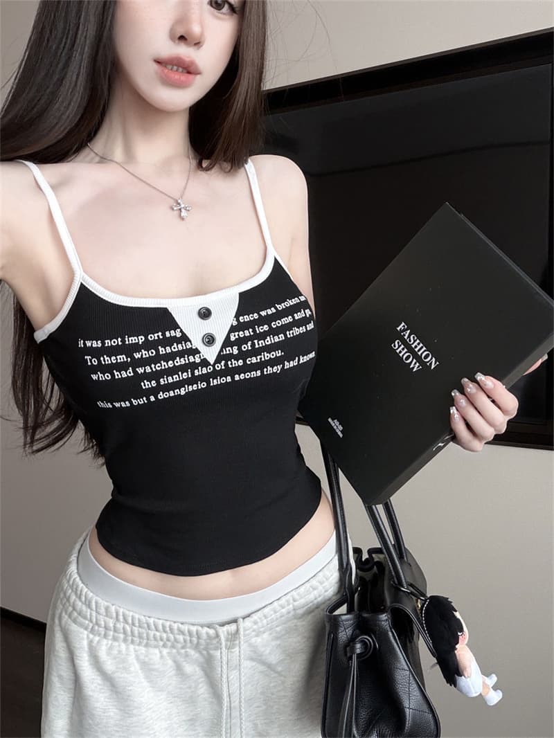 실사 감소되지 않음 매운맛 알파벳 프린트 배색 캐미솔 여름 패션 몸매 가꾸기 다용도 벨트 가슴 패드 의류 상세 이미지 27