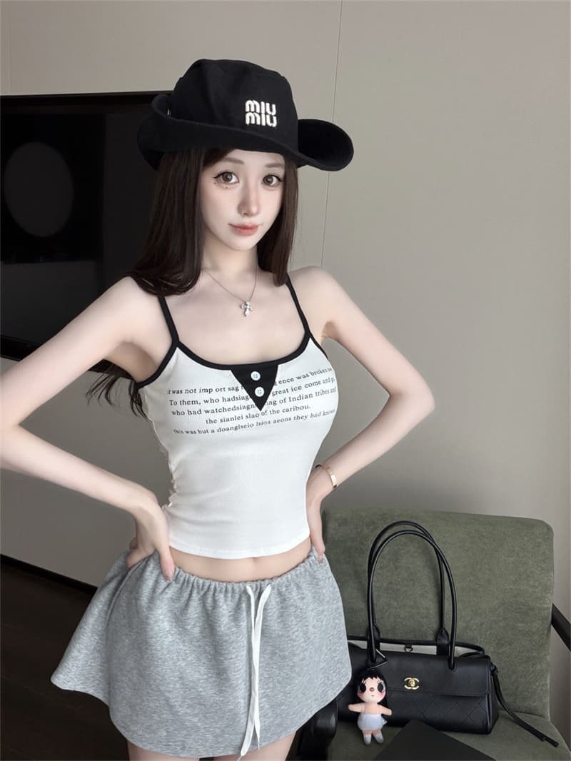 실사 감소되지 않음 매운맛 알파벳 프린트 배색 캐미솔 여름 패션 몸매 가꾸기 다용도 벨트 가슴 패드 의류 상세 이미지 29