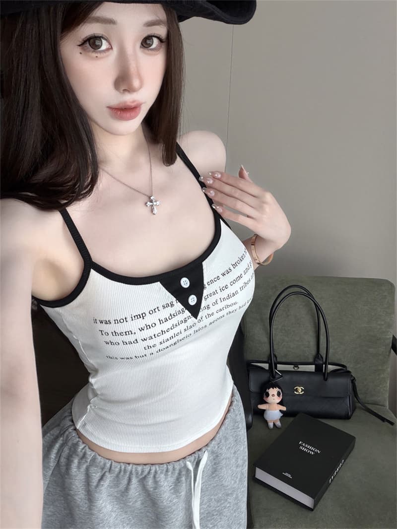 실사 감소되지 않음 매운맛 알파벳 프린트 배색 캐미솔 여름 패션 몸매 가꾸기 다용도 벨트 가슴 패드 의류 상세 이미지 30