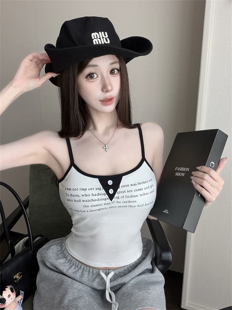 실사 감소되지 않음 매운맛 알파벳 프린트 배색 캐미솔 여름 패션 몸매 가꾸기 다용도 벨트 가슴 패드 의류 상세 이미지 31