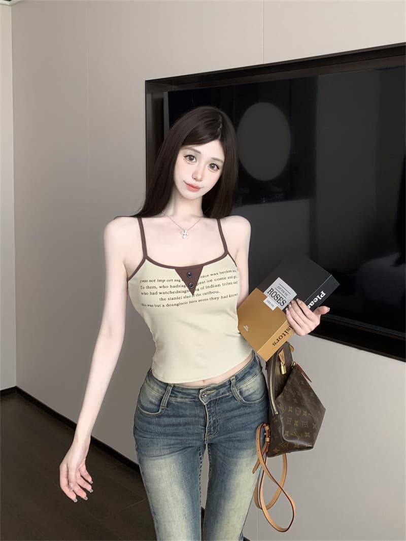 실사 감소되지 않음 매운맛 알파벳 프린트 배색 캐미솔 여름 패션 몸매 가꾸기 다용도 벨트 가슴 패드 의류 상세 이미지 35