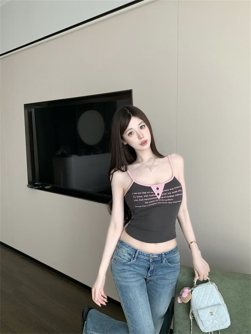 실사 감소되지 않음 매운맛 알파벳 프린트 배색 캐미솔 여름 패션 몸매 가꾸기 다용도 벨트 가슴 패드 의류 상세 이미지 41