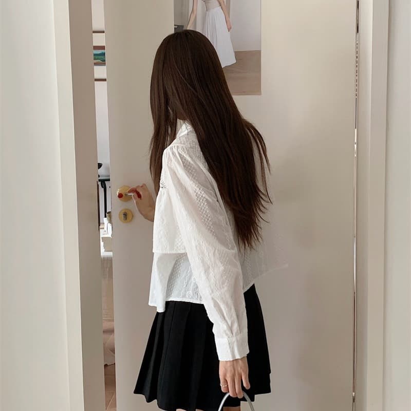 여름 새로운 작은 대중 일본식 패치워크 셔츠 마이크로 ~을 통해 디자인 센스 패션 자수 캐주얼 다용도 반팔 맨위 여성 이미지 3