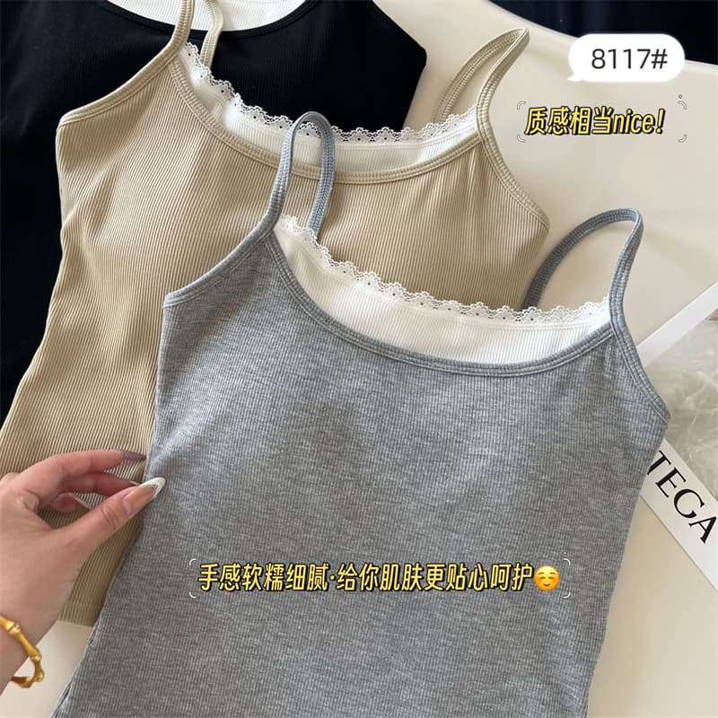 페이크 레이어드 레이스 행침 벨트 가슴 패드 조끼 여성 인사이드 가져 가라. 외출용 2026 년 여름 새로운 미니멀리즘 만나는 맨위 상세 이미지 3