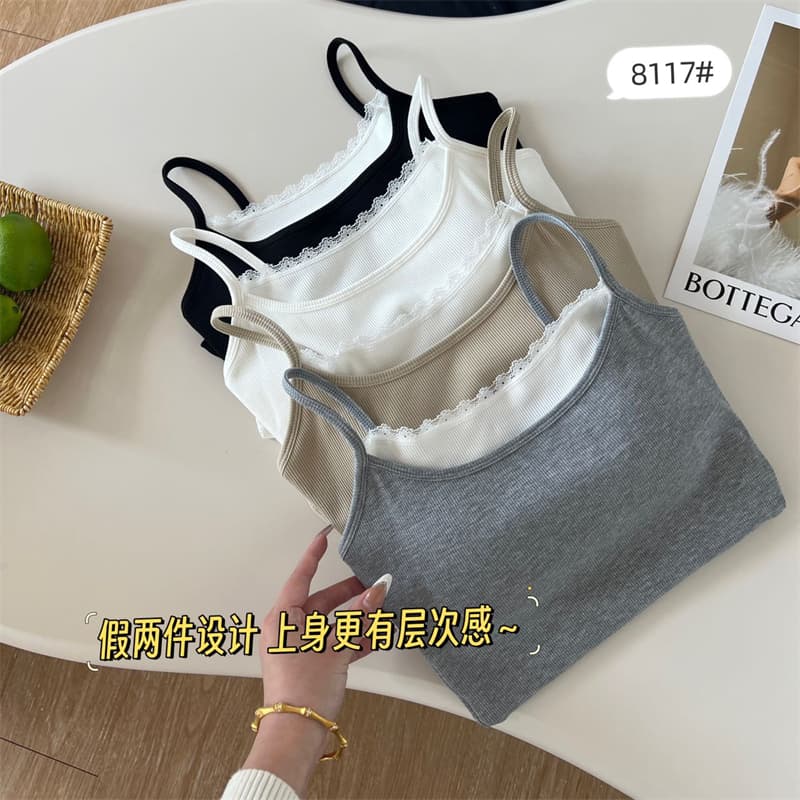페이크 레이어드 레이스 행침 벨트 가슴 패드 조끼 여성 인사이드 가져 가라. 외출용 2026 년 여름 새로운 미니멀리즘 만나는 맨위 상세 이미지 11