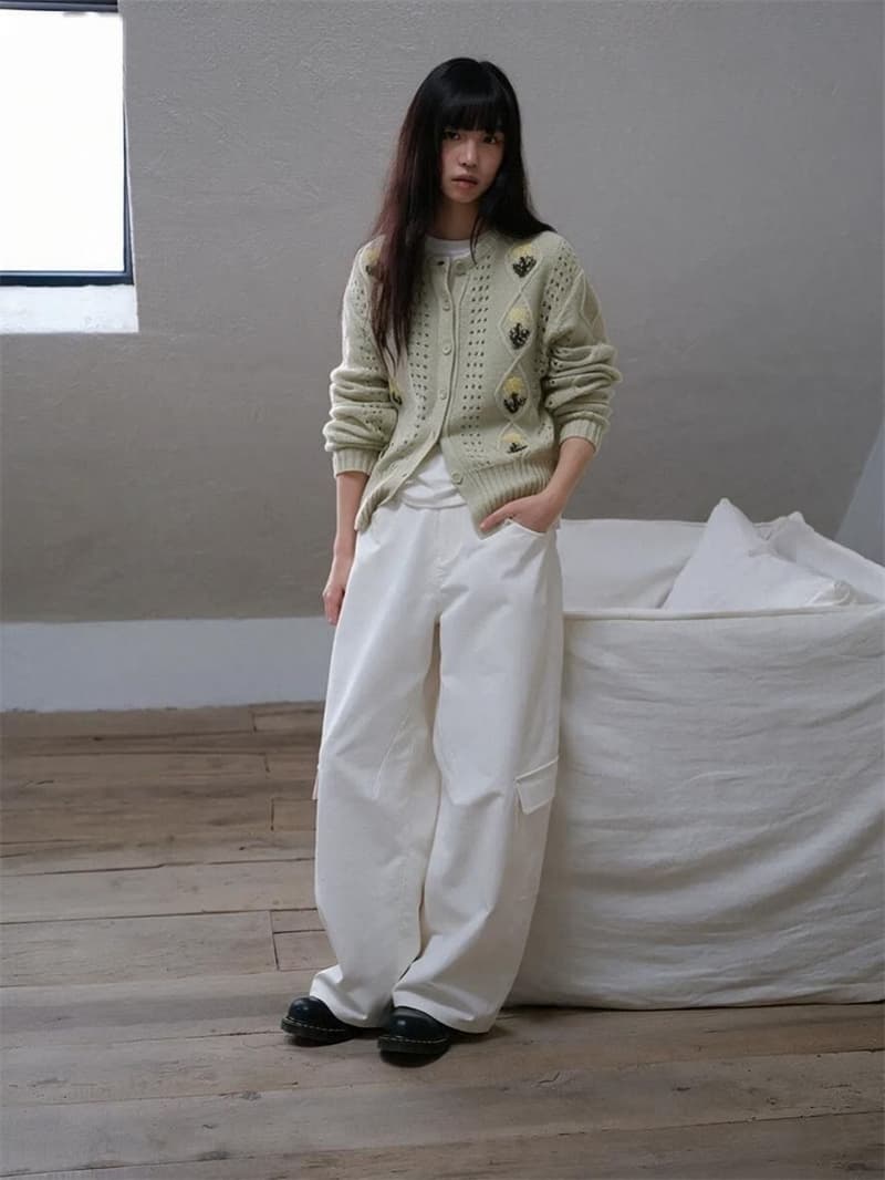 한 부서 3 차원 작은 꽃 자수 스웨터 오픈 가디건 가을 홀로우 아웃 다이아몬드 모양 그리드 쇼트 스타일 라운드 넥 다용도 니트 여성 코트 상세 이미지 16