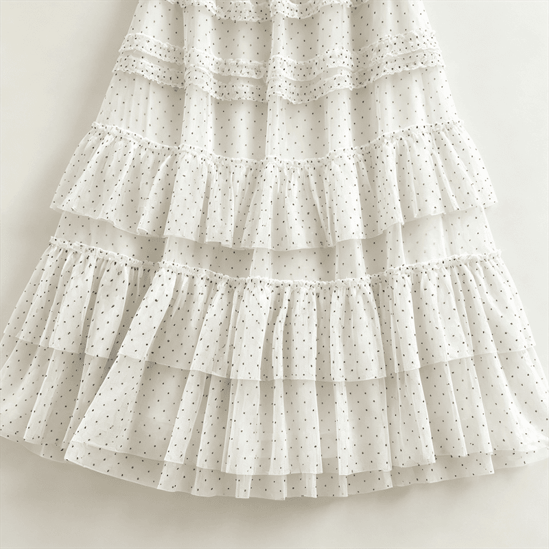 실사 한국 스타일 하이웨이스트 도트 무늬 한 마디 반신 스커트 여성 2026 요정 가스 계단식 케이크 드레스 휴가 바람 출퇴근 롱 스커트 이미지 4