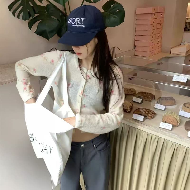 레트로 수묵화 꽃 니트 오픈 가디건 여성 가을 부드러운 바람 루즈핏 다용도 꽃무늬 부드러운 찹쌀 긴팔 스웨터 맨위 이미지 3
