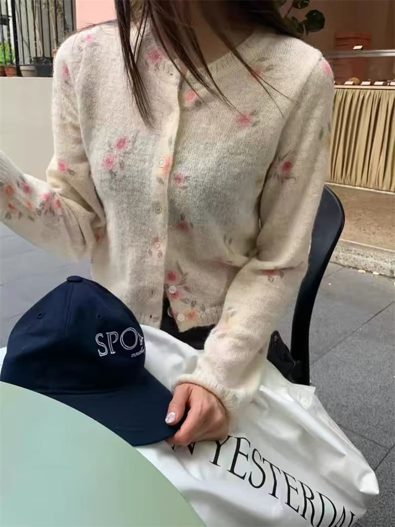 레트로 수묵화 꽃 니트 오픈 가디건 여성 가을 부드러운 바람 루즈핏 다용도 꽃무늬 부드러운 찹쌀 긴팔 스웨터 맨위 상세 이미지 10