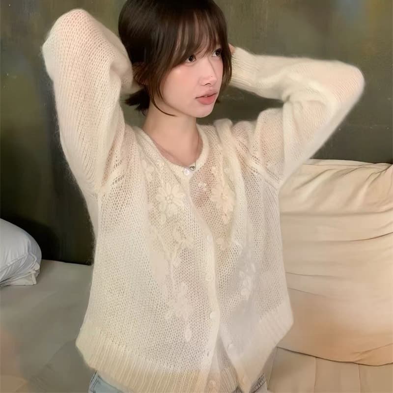 수공 3 차원 꽃 디자인 스웨터 오픈 가디건 여성 2026 한 부서 자이언트 잘 생긴 모헤어 다용도 니트 맨위 트렌디 이미지 2