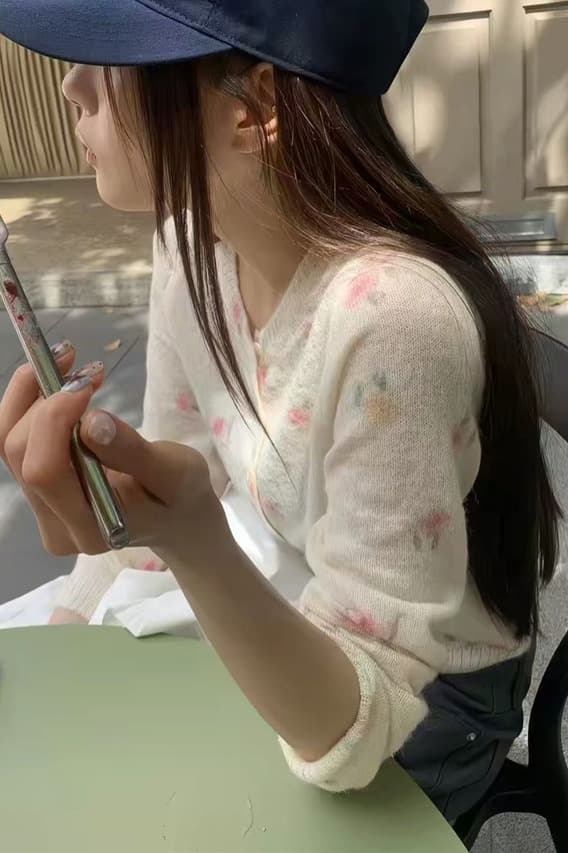 레트로 수묵화 꽃 니트 오픈 가디건 여성 가을 부드러운 바람 루즈핏 다용도 꽃무늬 부드러운 찹쌀 긴팔 스웨터 맨위 이미지 6