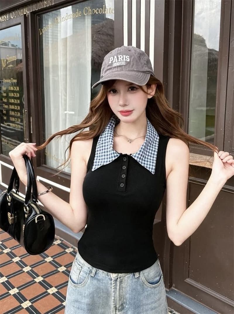 2026 여름 패션 핫걸 바람 민소매 캐미솔 여성 의류 다용도 벨트 가슴 패드 하나 알파벳 아름다움 뒤쪽에 의류 상세 이미지 14