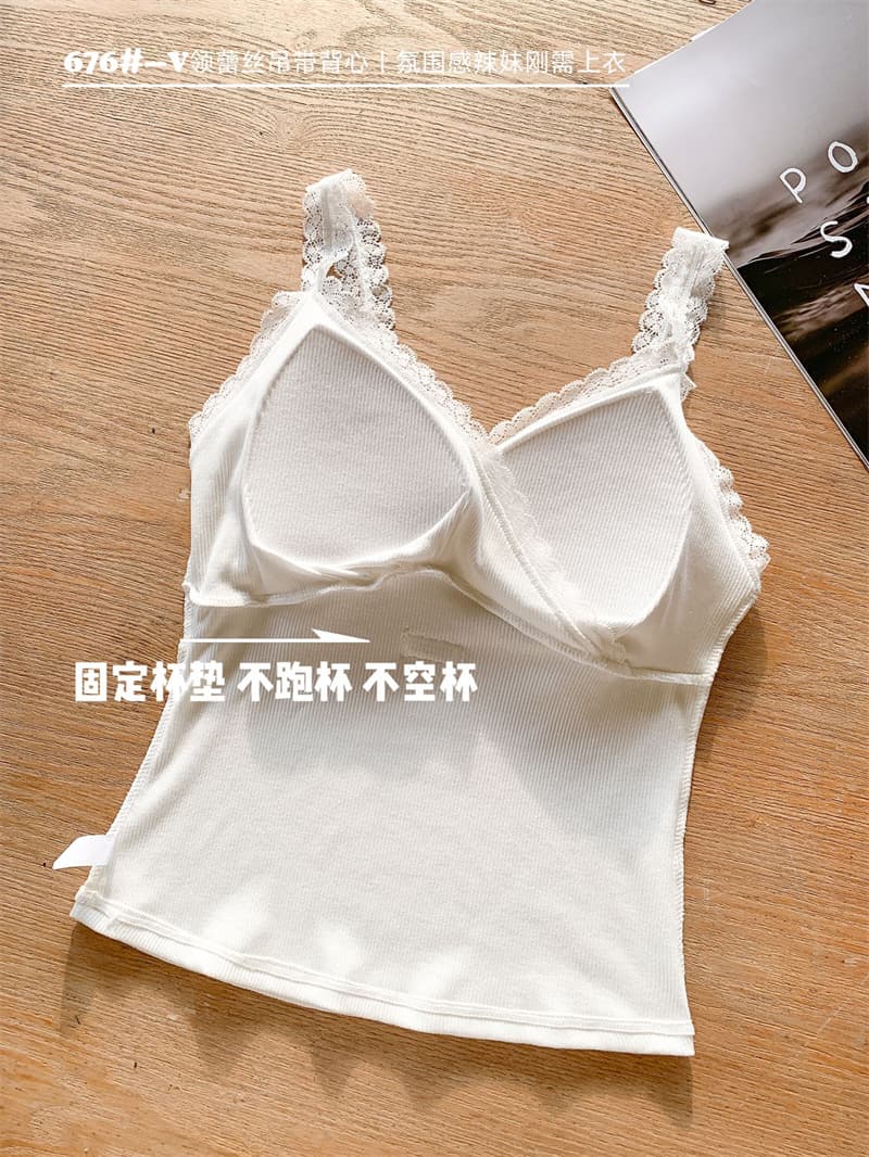 레이스 레이스 작은 슬링 조끼 여성 여름 나만의 것을 가져와 라. 가슴 패드 외출용 아름다움 뒤로 표지 대리인 우유 인사이드 가져 가라. 민소매 맨위 이미지 4