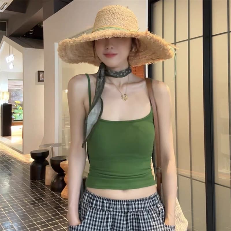 아름다움 뒤로 브래지어 하나 2026 년 새로운 핫걸 바람 스트라이프 캐미솔 몸매 가꾸기 슬림해 보이는 벨트 가슴 패드 의류 이미지 4