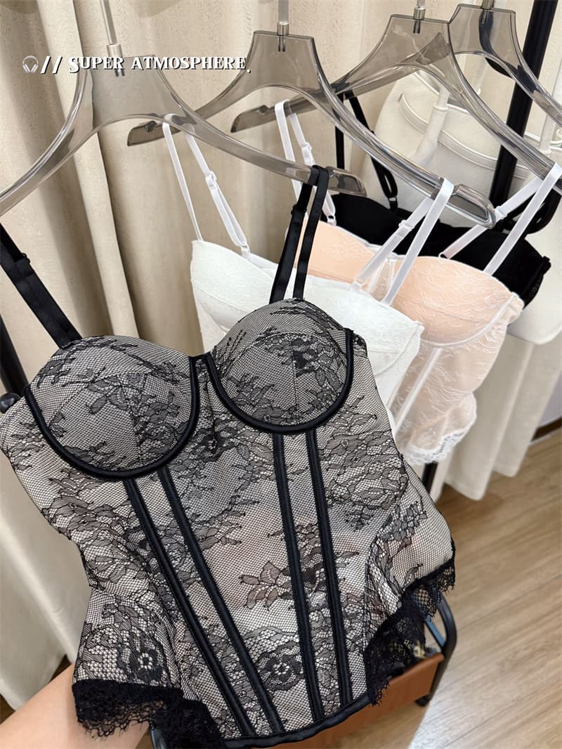 힘 공장 폭발 레이스 스트랩 생선뼈 코르셋 패션 섹시함 캐미솔 벨트 가슴 패드 핫걸 맨위 여성