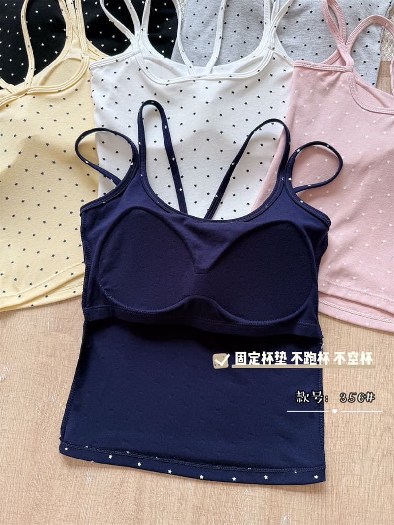 아메리칸 레트로 도트 무늬 캐미솔 여성 이른 가을 새로운 패션 나만의 것을 가져와 라. 가슴 패드 배색 몸매 가꾸기 인사이드 가져 가라. 조끼 상세 이미지 8