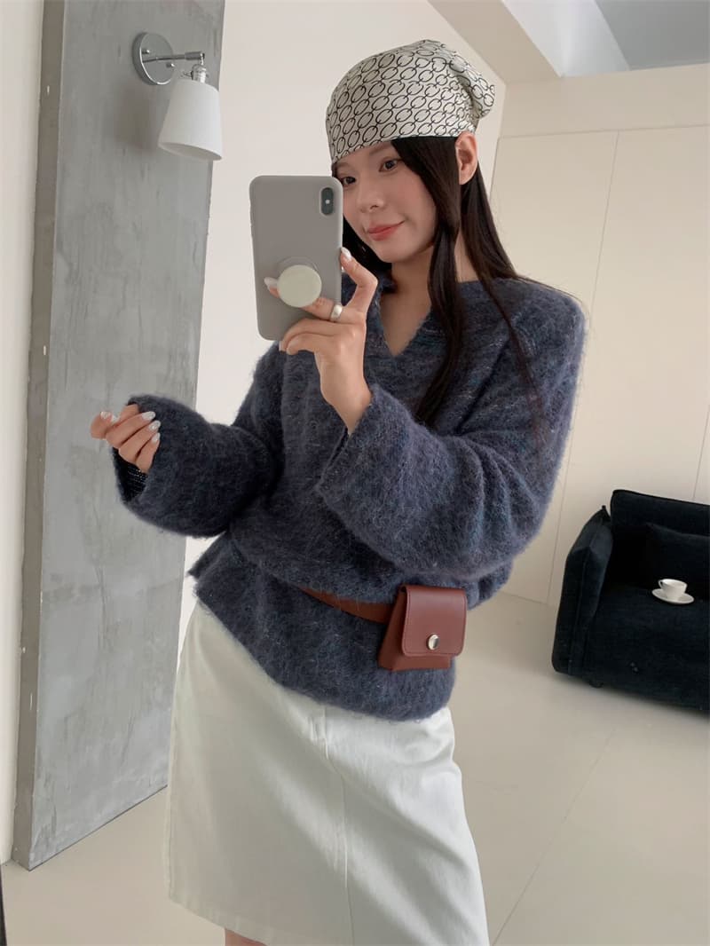 실사 V넥 슬림해 보이는 풀오버 캐주얼 여성 코트 가을 새로운 한 부서 편안함 루즈핏 느긋한 바람 긴팔 스웨터 상세 이미지 5