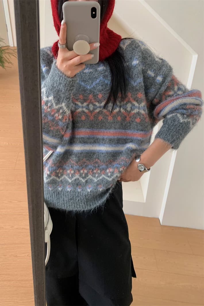 실사 가을 한 부서 새로운 공정한 섬 부드러운 찹쌀 스웨터 두꺼운 루즈핏 느긋한 라운드 넥 풀오버 니트 스웨터 맨위 이미지 6