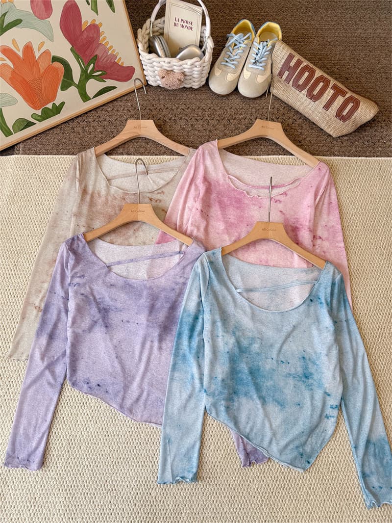 실사 여름 가을 헤일로 염색 오프숄더 자외선 차단 블라우스 여성 순수한 욕망 불규칙 밑단 얇은 스타일 마이크로 ~을 통해 긴팔 맨위 상세 이미지 13