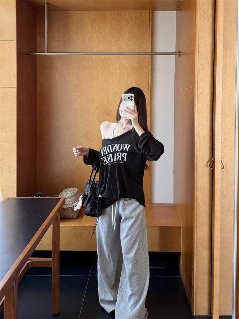 한 부서 V넥 얇은 스타일 자외선 차단 블라우스 여성 루즈핏 알파벳 긴팔 티셔츠 행침 목 투피스 조끼 느긋한 맨위 상세 이미지 40