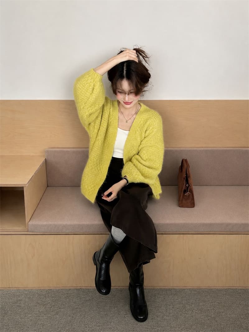 실사 한국 동대문 새로운 기타 색상 니트 스웨터 오픈 가디건 여성 가을 루즈핏 느긋한 바람 니트 재킷 다용도 상세 이미지 6