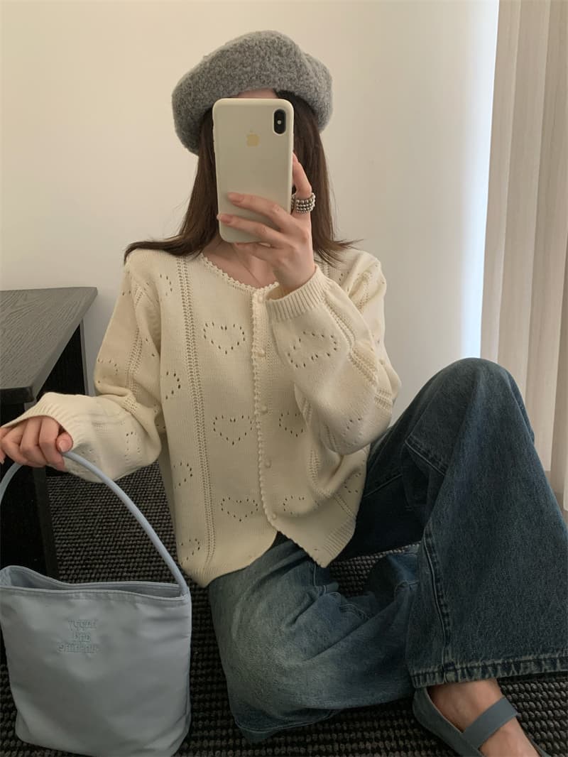 실사 홀로우 아웃 디자인 레이스 니트 오픈 가디건 한국 스타일 가을과 겨울 다용도 부드러운 찹쌀 작은 대중 새로운 여성 의류 맨위 상세 이미지 9