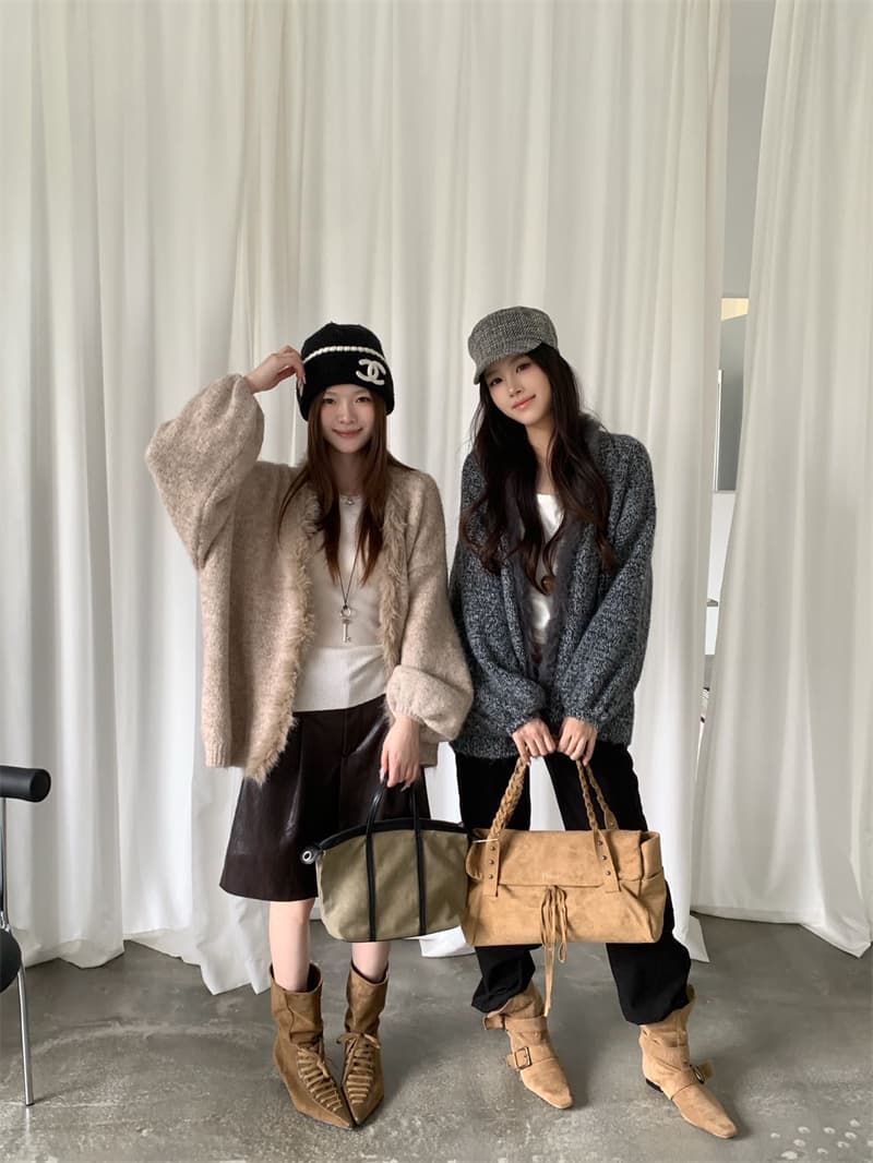 실사 한국 동대문 새로운 가을 패션 거친 가장자리 패치워크 V넥 분위기 센스 오픈 가디건 니트 스웨터 코트 상세 이미지 20
