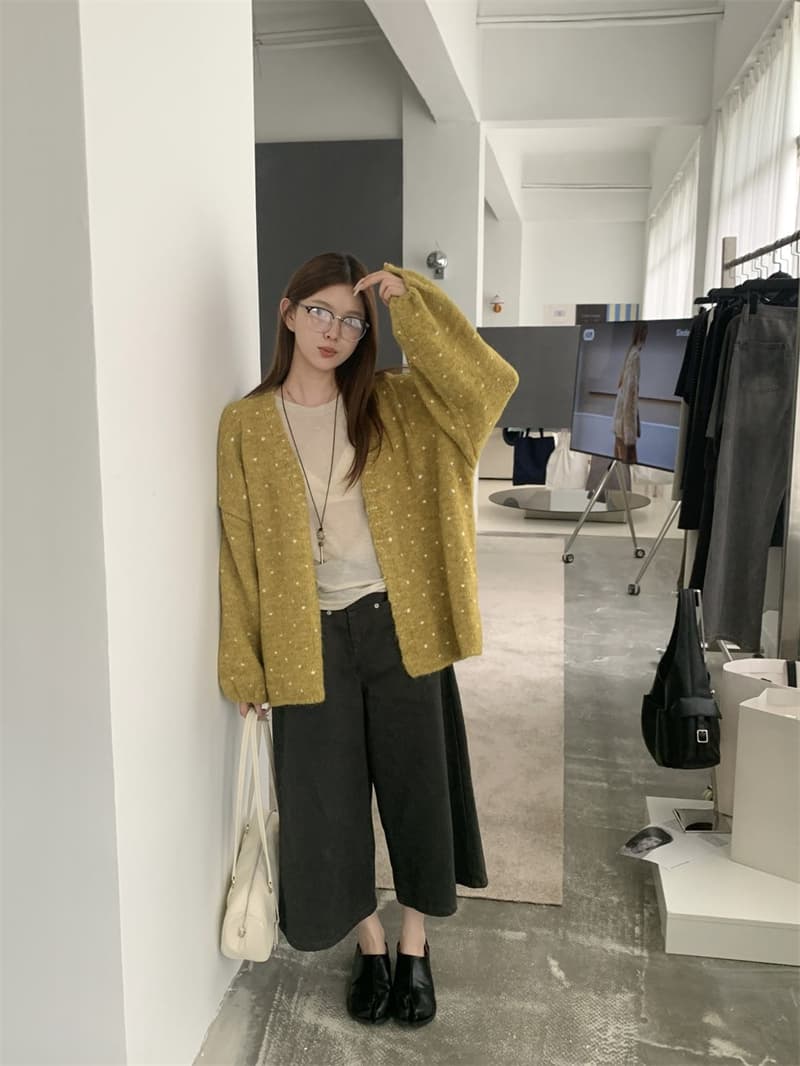 실사 한 부서 레트로 연인 바람 도트 무늬 디자인 센스 스웨터 V넥 루즈핏 품격 니트 재킷 패션 다용도 상세 이미지 7