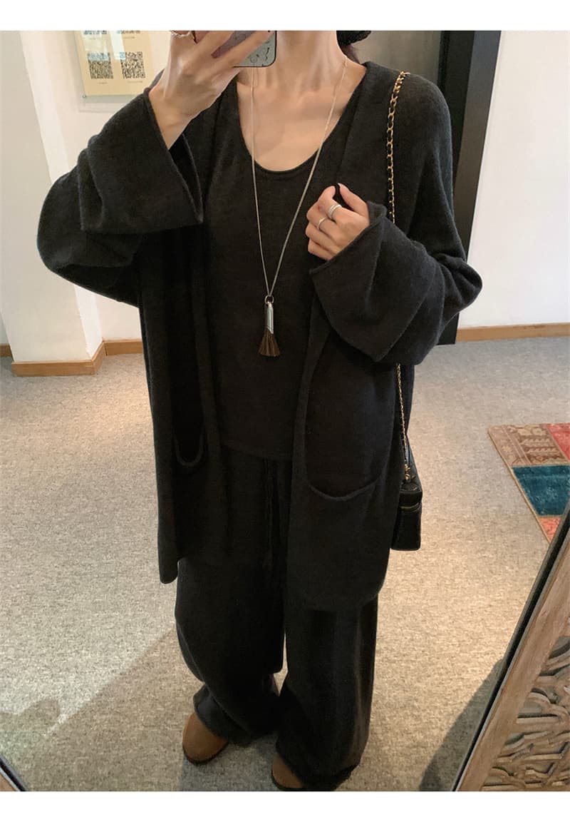 실사 새로운 가을 루즈핏 패션 오래된 돈 바람 전체 양모 느긋한 바람 조끼 오픈 가디건 캐주얼 바지 세트 상세 이미지 8