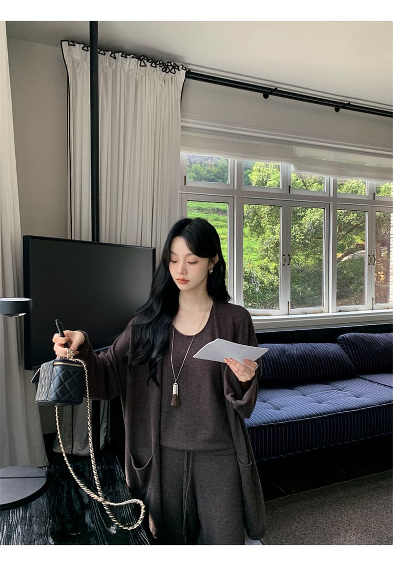 실사 새로운 가을 루즈핏 패션 오래된 돈 바람 전체 양모 느긋한 바람 조끼 오픈 가디건 캐주얼 바지 세트 상세 이미지 19