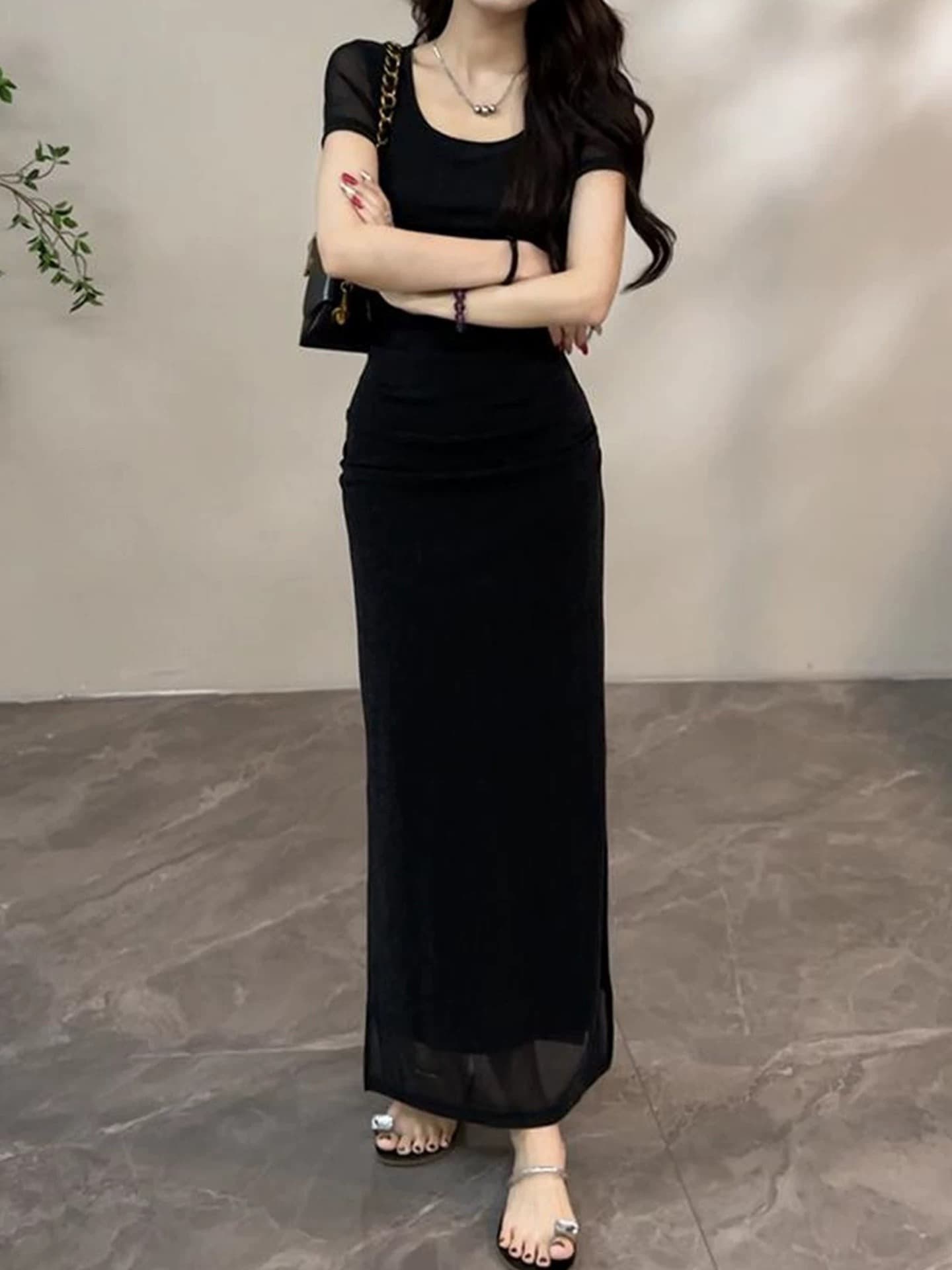 출산 착용 프랑스식 반팔 드레스 2026 새로운 폭발 여름 고급 센스 몸매 가꾸기 타이트 스커트 상세 이미지 6