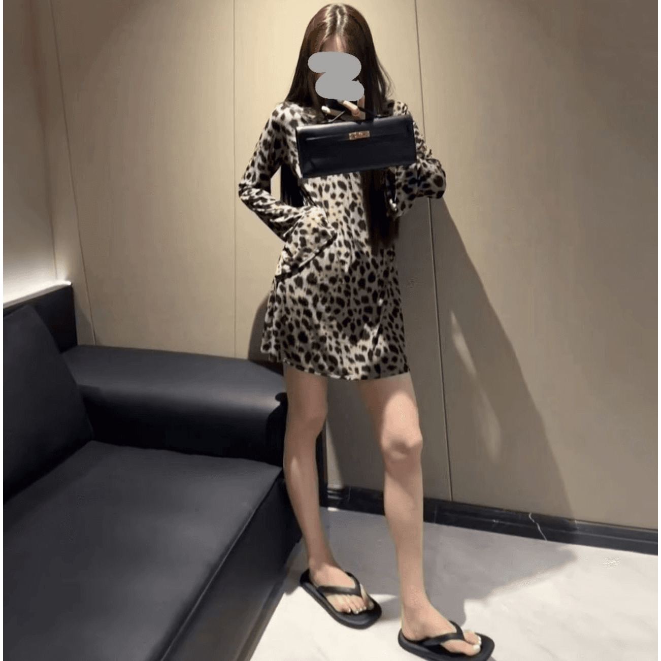 출산 착용 이른 가을 2026 새로운 한국 스타일 패션 레오파드 무늬 프린트 디자인 핫걸 몸매 가꾸기 긴팔 드레스 이미지 5