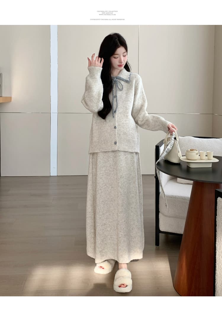 실사 지금 출산 착용 2026 가을 겨울 새로운 작은 샤넬 스타일 품격 슬림해 보이는 니트 스웨터 반신 치마 세트 상세 이미지 22