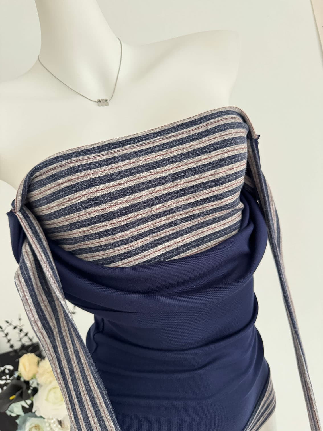 대 말더듬기 다우 시시 빛 틈 블루 레트로 학원 스타일 나비 레이스업 맨위 여름 허리 측면 펌프 Pleat 티셔츠 상세 이미지 7