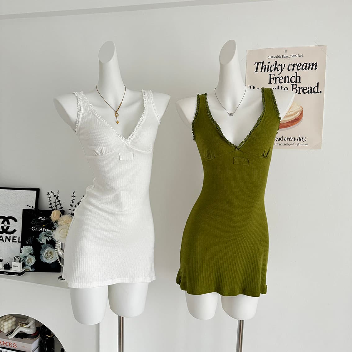 jmshop miu 부서 교과서 자카드 구덩이 기사 V넥 니트 미니 스커트 여성 순수한 욕망 섹시함 레이스 캐미솔 상세 이미지 4