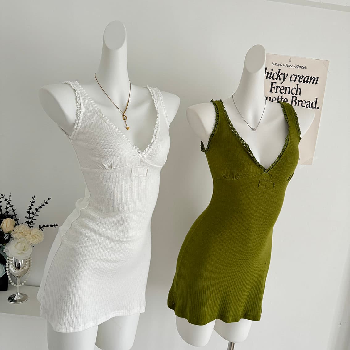 jmshop miu 부서 교과서 자카드 구덩이 기사 V넥 니트 미니 스커트 여성 순수한 욕망 섹시함 레이스 캐미솔 상세 이미지 5