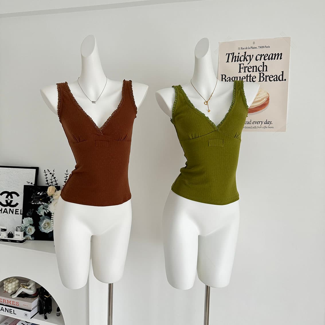 jmshop miu 부서 교과서 자카드 구덩이 기사 V넥 니트 미니 스커트 여성 순수한 욕망 섹시함 레이스 캐미솔 상세 이미지 9