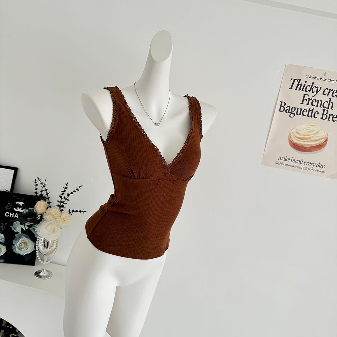 jmshop miu 부서 교과서 자카드 구덩이 기사 V넥 니트 미니 스커트 여성 순수한 욕망 섹시함 레이스 캐미솔 상세 이미지 28