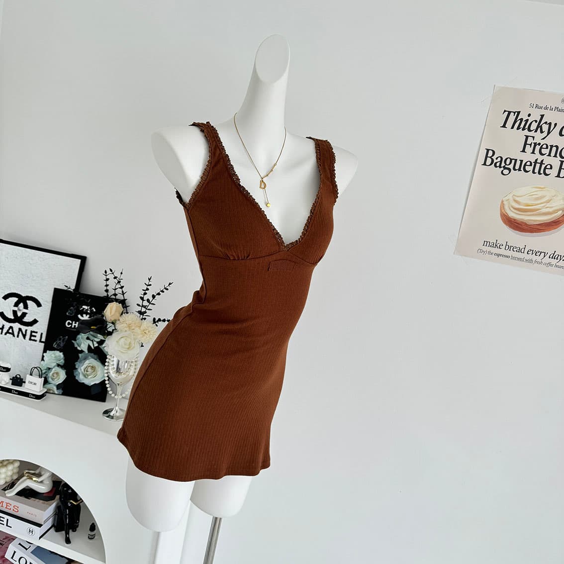 jmshop miu 부서 교과서 자카드 구덩이 기사 V넥 니트 미니 스커트 여성 순수한 욕망 섹시함 레이스 캐미솔 상세 이미지 40