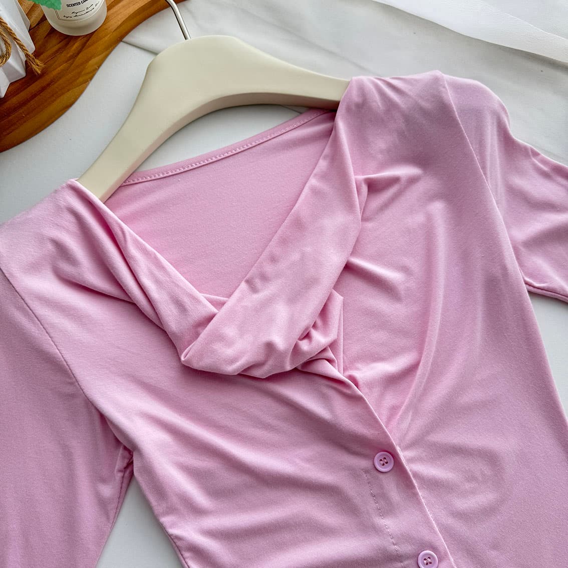 yangzifan 심장 기계 흔들다 칼라 t 오스트리아 블루 좋은 주간 실크 차가운 센스 허리 수축 다양한 착용 법 반팔 여성 여름 상세 이미지 18