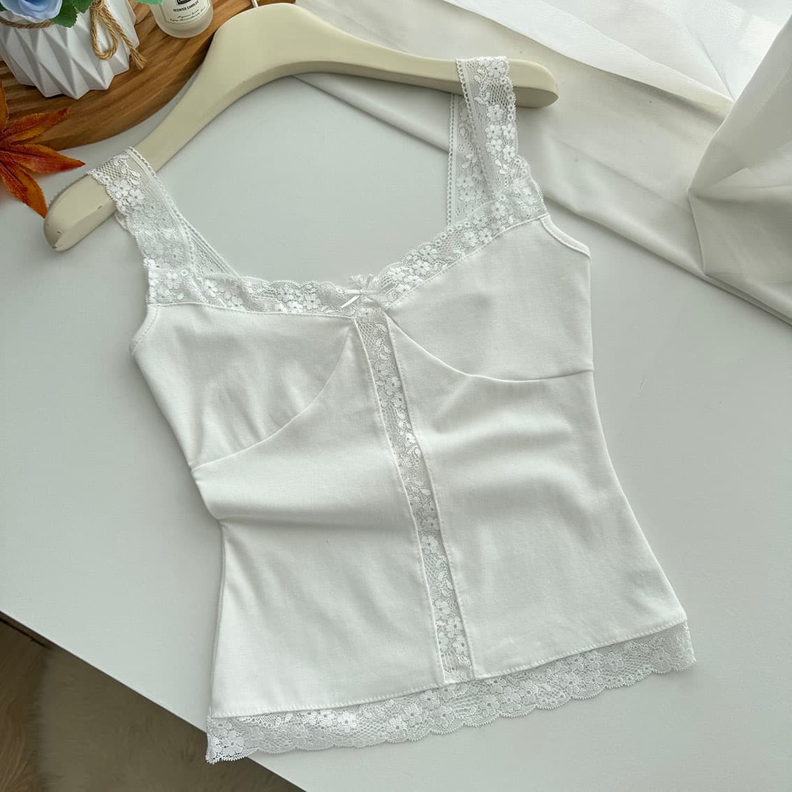 doudou 여드름 레이스 홀로우 아웃 캐미솔 여름 새로운 외출용 순수한 욕망 인사이드 가져 가라. 표지 대리인 우유 작은 맨위 상세 이미지 10