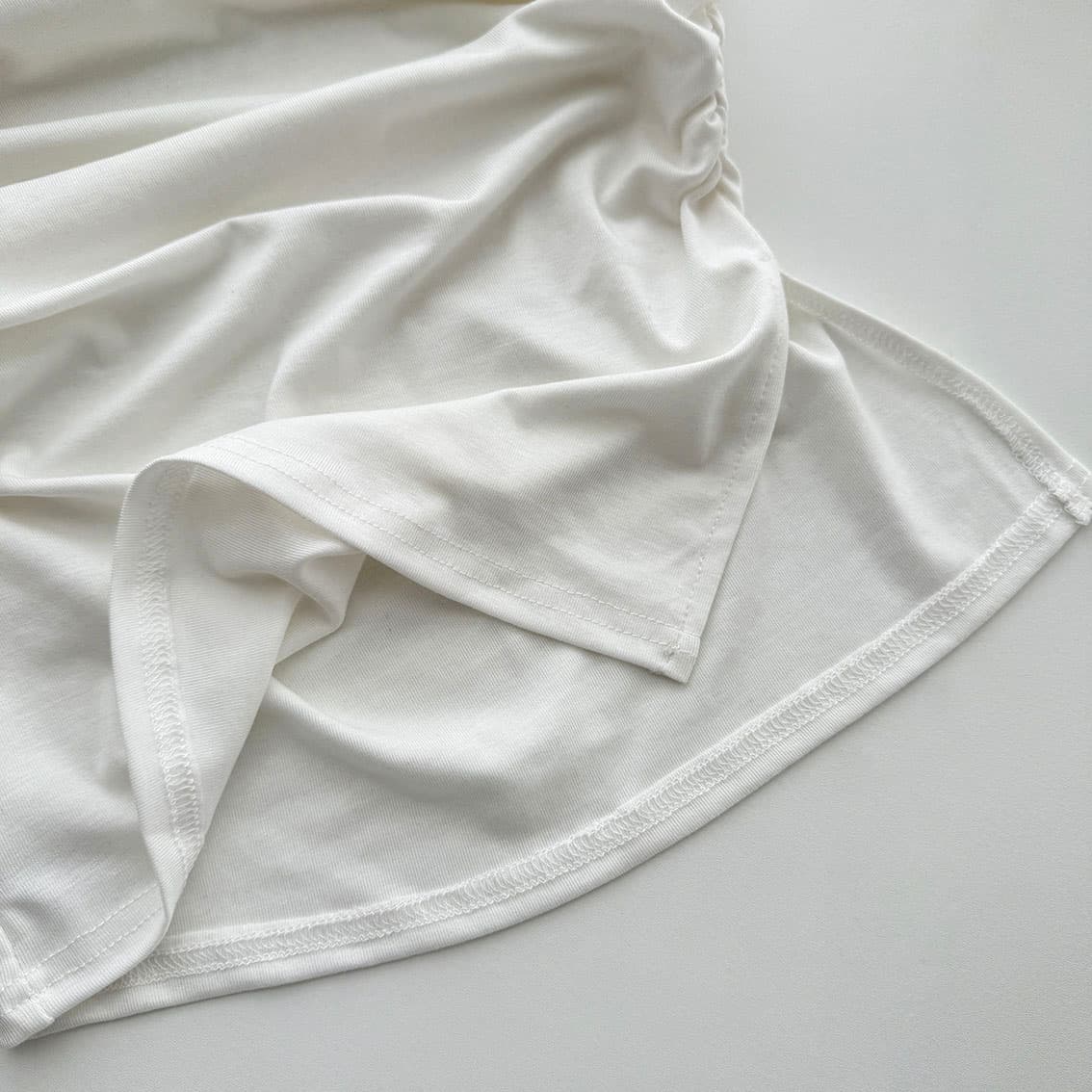 jmshop 심장 마비 커브 비스듬한 어깨 칼라 깨진 Pleat 허리 수축 트임 반팔 티셔츠 여름 몸매 가꾸기 다용도 상세 이미지 22