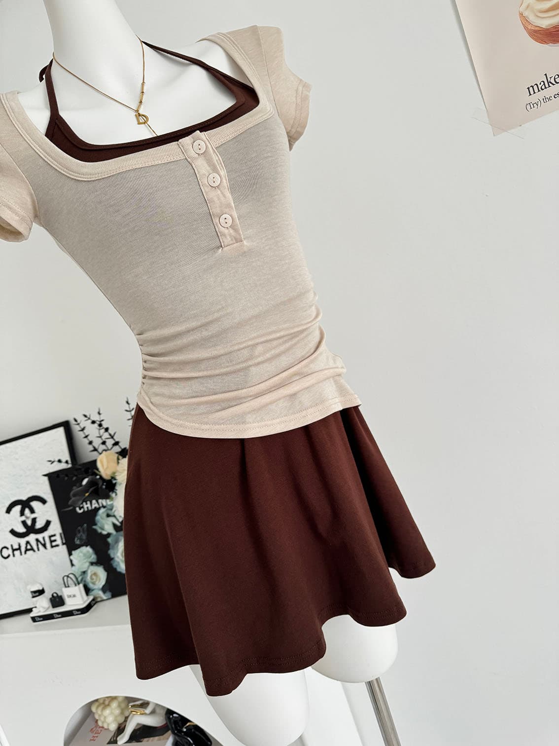 jmshop 프라임 프라임 아름다움 센스 주간 실크 양모 대 u 칼라 비스듬한 진자 티셔츠 순수한 욕망 행침 목 니트 원피스 투피스 세트 상세 이미지 22