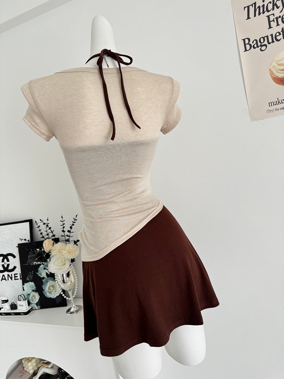 jmshop 프라임 프라임 아름다움 센스 주간 실크 양모 대 u 칼라 비스듬한 진자 티셔츠 순수한 욕망 행침 목 니트 원피스 투피스 세트 상세 이미지 23