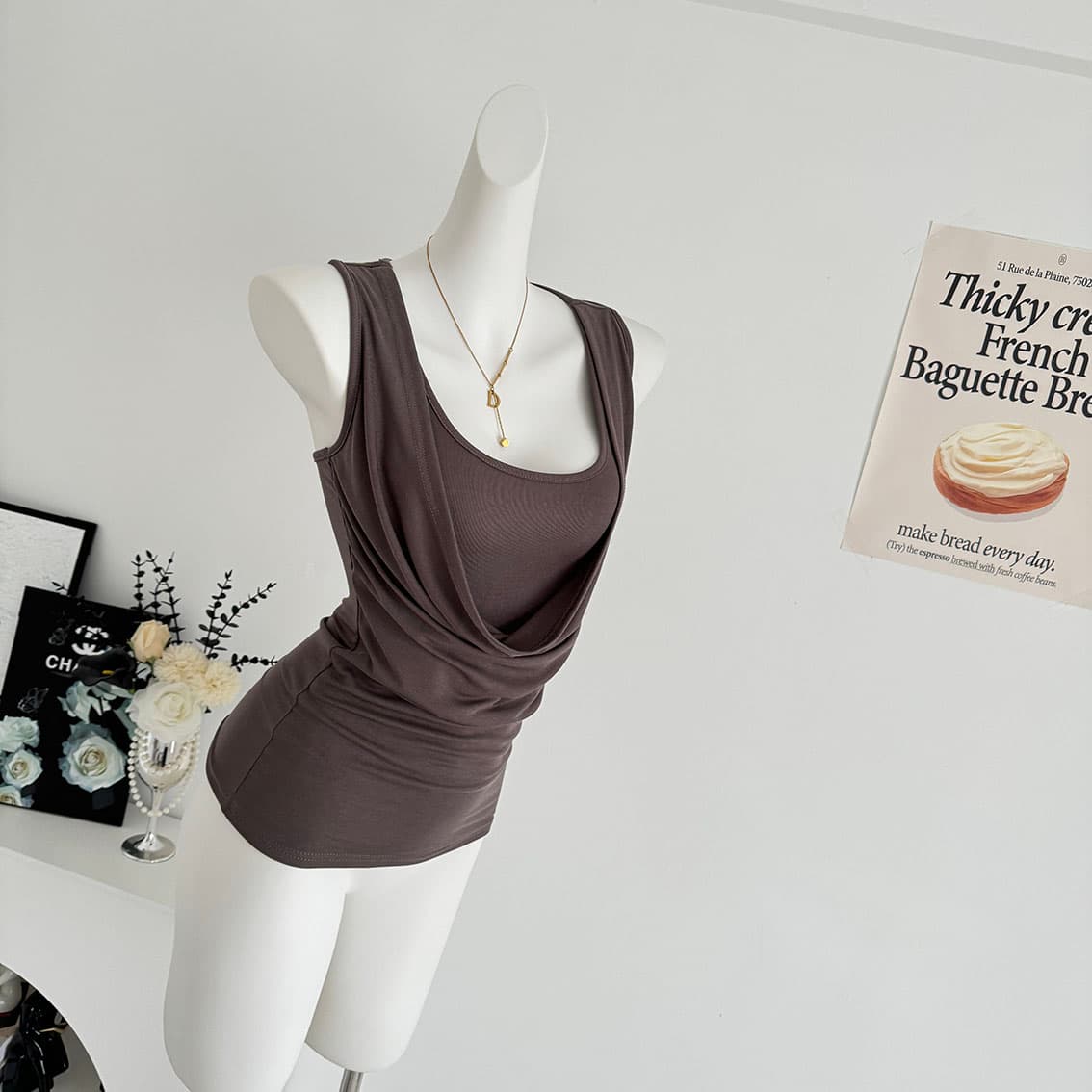 yolo shop 차가운 센스 라이 경기 서울 페이크 레이어드 흔들다 칼라 비틀림 디자인 슬립 여성 다용도 품격 조끼 맨위 이미지 4