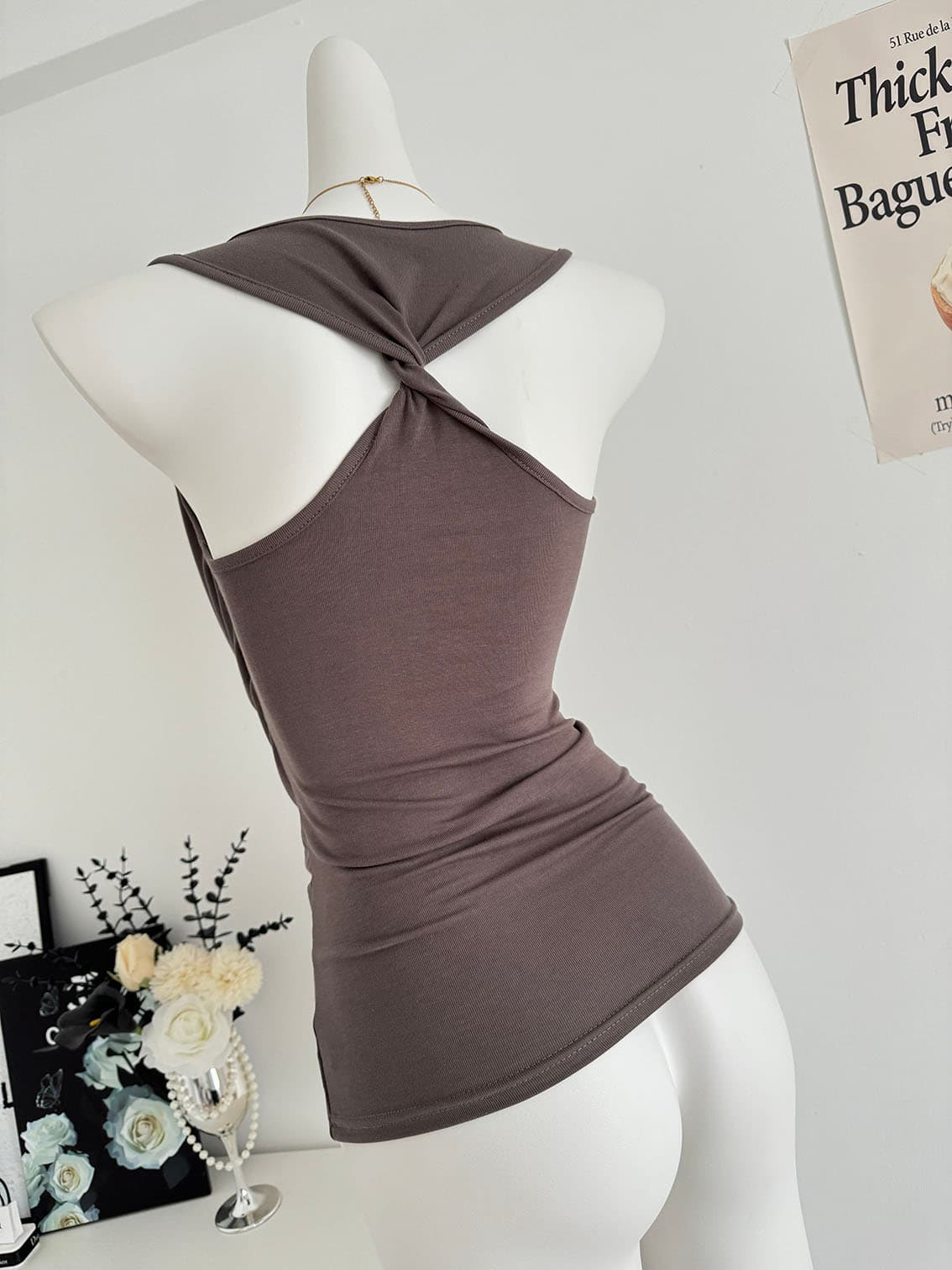 yolo shop 차가운 센스 라이 경기 서울 페이크 레이어드 흔들다 칼라 비틀림 디자인 슬립 여성 다용도 품격 조끼 맨위 상세 이미지 8