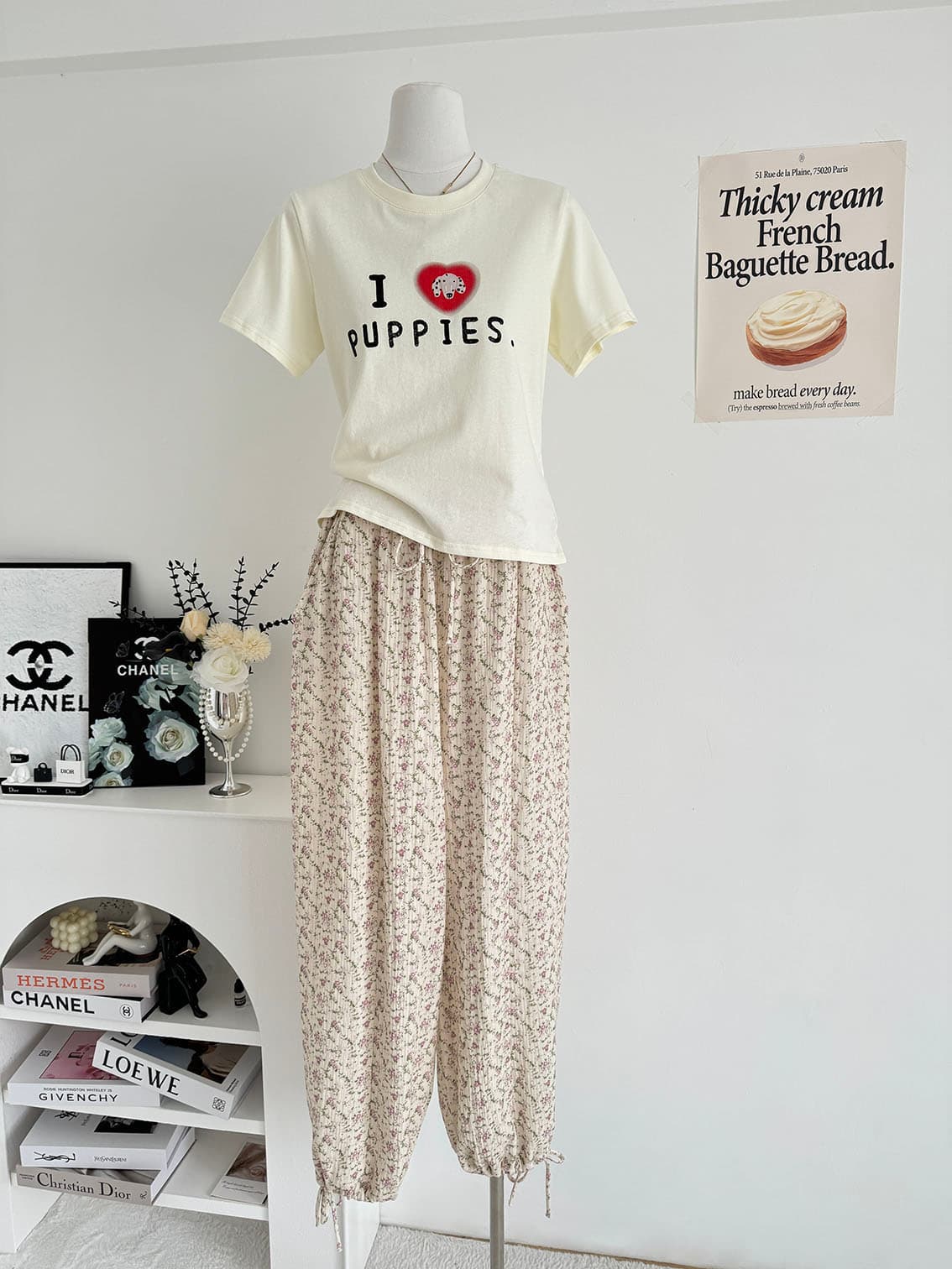 ashenonline ilovepoppies 오리지널 둘 색상 프린트 반팔 하트 강아지 레트로 워싱 티셔츠 상세 이미지 7