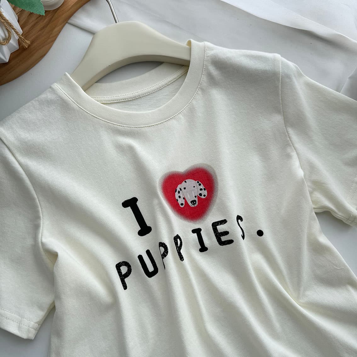 ashenonline ilovepoppies 오리지널 둘 색상 프린트 반팔 하트 강아지 레트로 워싱 티셔츠 상세 이미지 15